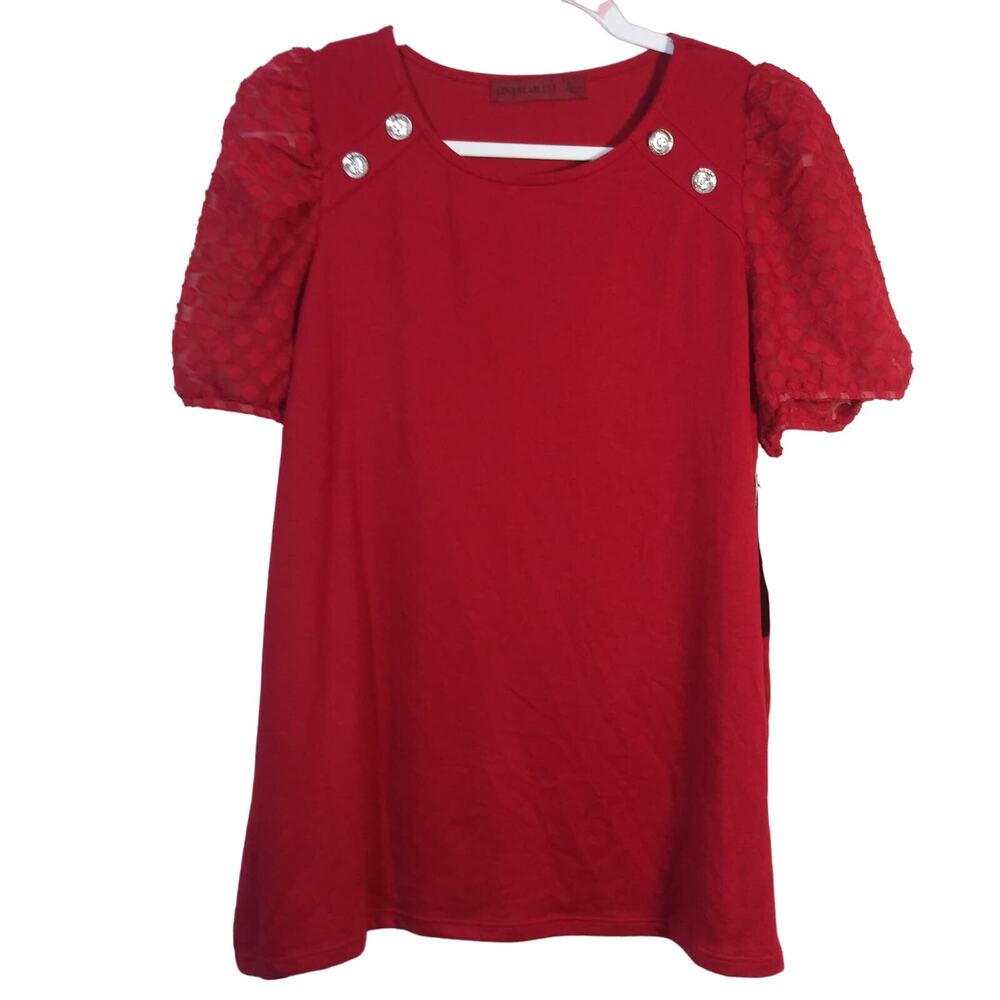 Love Scarlett Red Short Sheer Puff Sleeve Swiss Dot Size PL